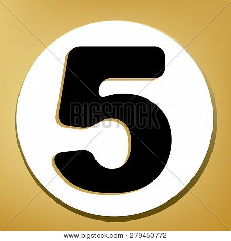Number 5 Sign Design Template Element. Vector. Black Icon With Light Brown Shadow In White Circle Wi