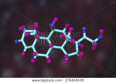 Molecule Of Cortisol Hormone, 3d Illustration. Cortisol Is A Steroid Hormone Of Glucocoticoid Class 
