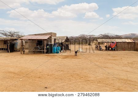 Cabo De La Vela, Colombia - August 25, 2015: Houses In A Small Fishing Village Cabo De La Vela Locat