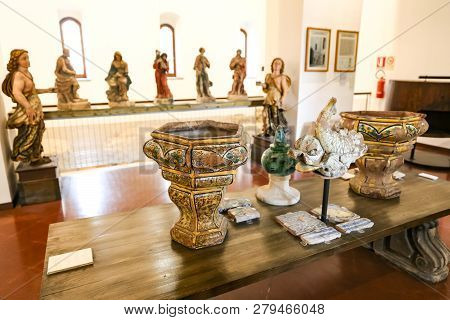 Naples, Italy - August 24, 2018: Museum In Cloister Garden Of The Santa Chiara Monastery In Naples C