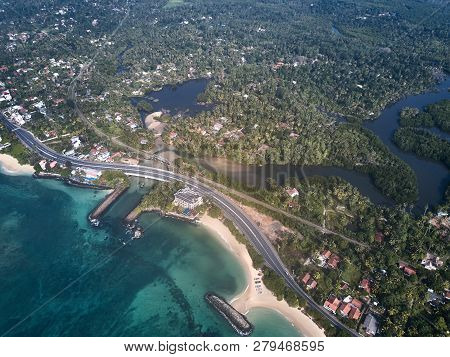 Aerial View. View Of The Waves In The Indian Ocean. Wild Beach In Midigama. Indian Ocean. Sri-lanka.