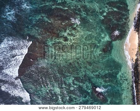 Aerial View. View Of The Waves In The Indian Ocean. Wild Beach In Midigama. Indian Ocean. Sri-lanka.