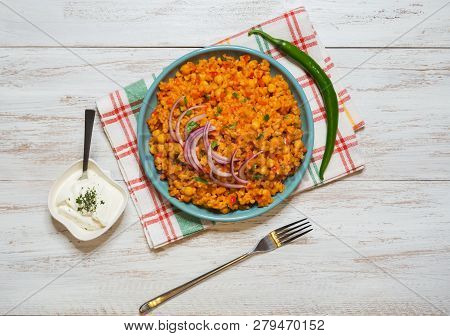 Arabic Food: Bulgur Wheat, Vegetable And Chickpea Pilaf.
