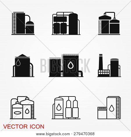 Oil Storage Tank Icon Logo, Illustration, Vector Sign Symbol For Design