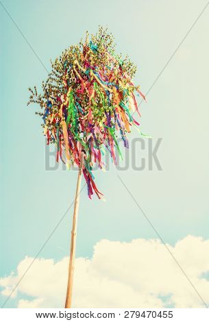 Looking Up At May Pole. Symbolic Object. Retro Photo Filter.