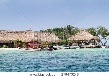 San Bernardo, Colombia - August 31, 2015: Beach Huts At Mucura Island Of San Bernardo Archipelago, C