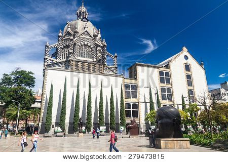Medellin, Colombia - September 1, 2015: Plazoleta De Las Esculturas Square Of The Statues In Medelli