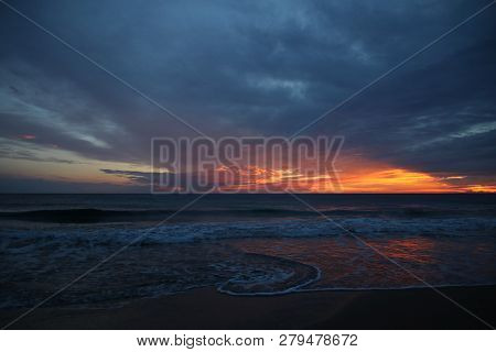 Wave Art After The Sunset In The Twiglight At Summertime
