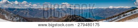 Panoramic View Of Lake Como And Surrounding Mountains As Seen From Monte San Primo Summit, Lombardy,