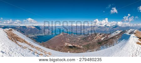 Panoramic View Of Lake Como And Surrounding Mountains As Seen From Monte San Primo Summit, Lombardy,