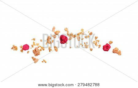Homemade Granola With Dried Berry Isolated On White Witout Shadows