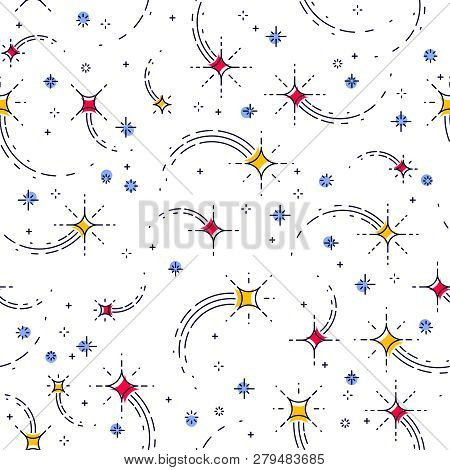 Space Seamless Background With Stars, Shooting Stars, Falling Stars, Undiscovered Galaxy Cosmic Fant