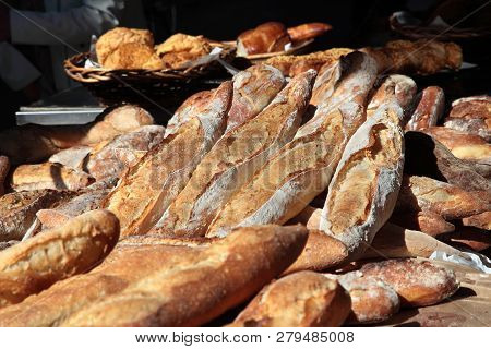 Image Of Baguettes At Market In France