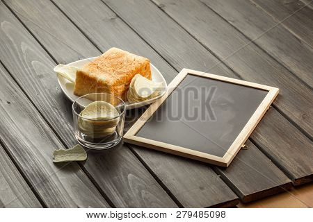 Image Of Blank Blackboard With Breakfast Good