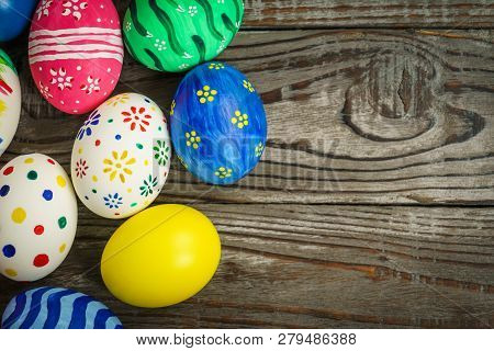 Image Of Easter Eggs On Wooden Background