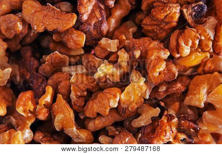 Walnuts Macro Photo. Walnuts Are High In Healthy Omega-3 Fatty Acids, Making Them Eespecially Suscep