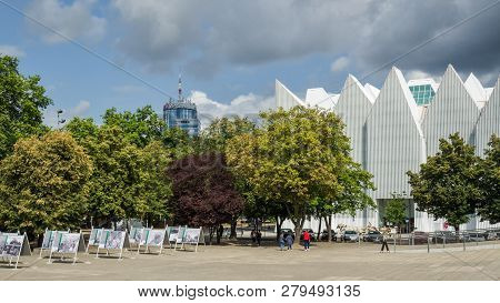 Szczecin, West Pomeranian / Poland - 2018: Opera Building And National Museum On Solidarity Square