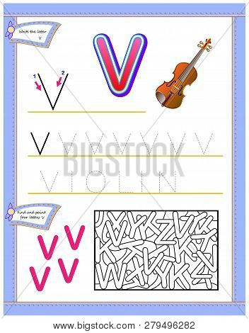 Worksheet For Kids With Letter V For Study English Alphabet. Logic Puzzle Game. Developing Children 