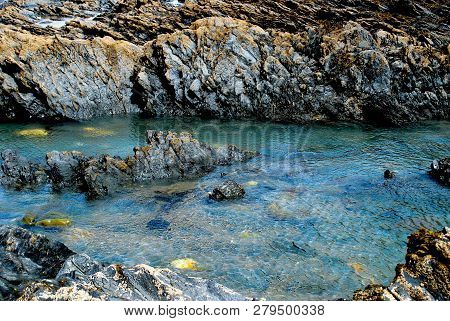 rocks  pools and  rocks  English beach holidayy