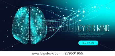 Cyber Mind, Artificial Intelligence Concept. Brain Analysis, Neural Connection Visualization. Futuri