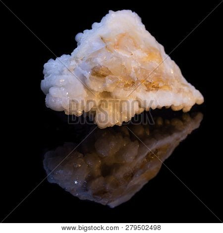 Natural Druse Of White Calcite On A Black Background With Reflection
