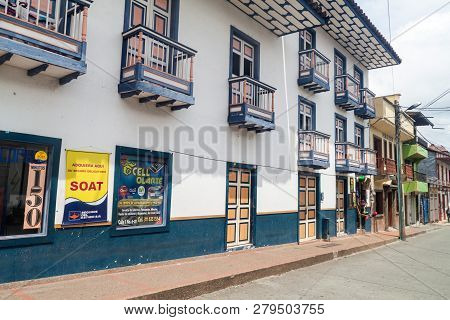 Filandia, Colombia - September 7, 2015: View Of A Street In Filandia Village
