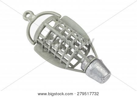 Fishing Equipment. Brown Feeder Fishing Flat On A White Background.