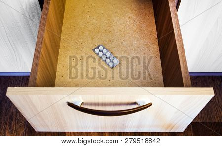 Pills Pack In The Drawer Of The Furniture