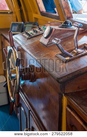 Amazon, Brazil - June 27, 2015: Helm Of The Boat Anna Karoline Ii Which Plies River Amazon Between S