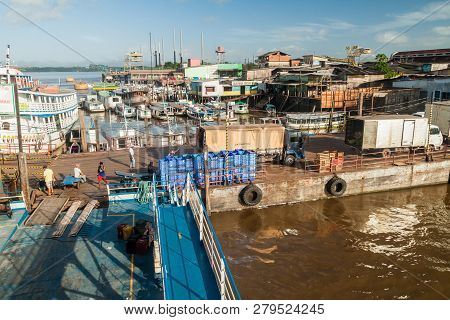 Santana, Brazil - June 31, 2015: View Of A Port In Santana Town Near Macapa, Brazil