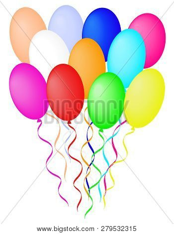 Vector Drawing With Bright Balloons On White Background