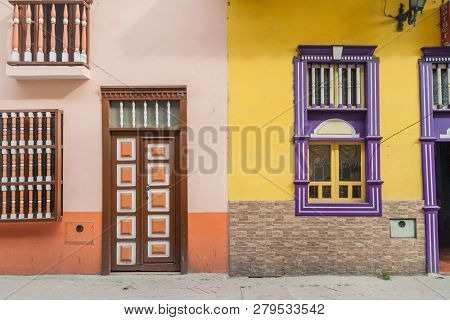 Colorful Colonial Houses In Lourdes Lane In Loja, Ecuador