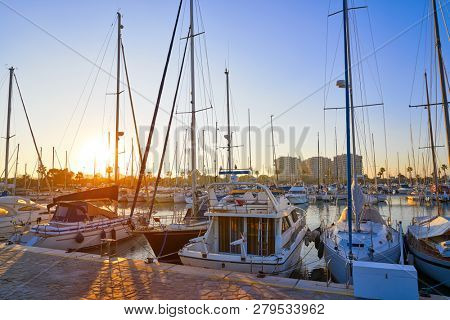 Guardamar del Segura marina Dunas boats in Alicante at sunset of Spain
