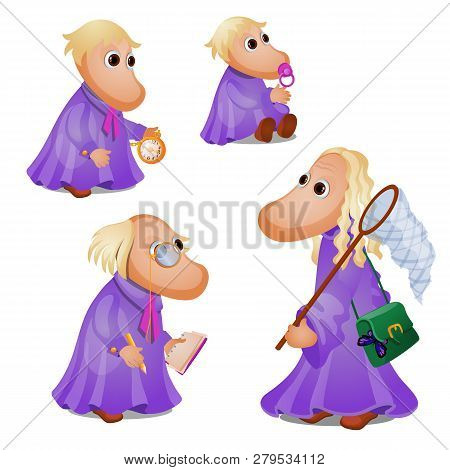 Family Of Fairy Tale Characters Isolated On White Background. Vector Cartoon Close-up Illustration.
