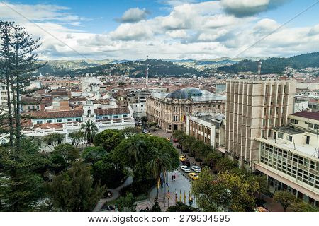 Aerial View Of Parque Calderon Square In Cuenca, Ecuador
