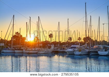 Guardamar del Segura marina Dunas boats in Alicante at sunset of Spain