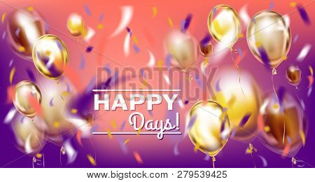 Disco Party Violet Vector Image With Matallic Balloons And Foil Confetti