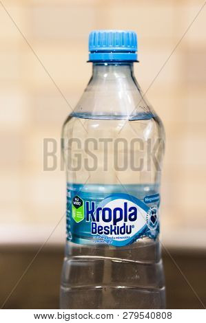 Poznan, Poland - November 17, 2018: Polish Kropla Beskidu Natural Water In A Plastic Bottle.