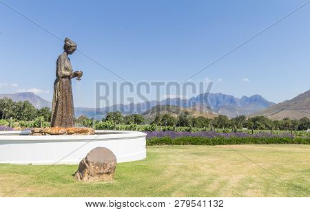 La Motte Wine Estate, Franschhoek, Western Cape, South Africa With Female Wine Bearer Sculpture At E