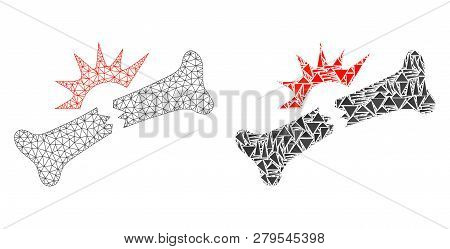 Mesh Vector Bone Fracture With Flat Mosaic Icon Isolated On A White Background. Abstract Lines, Tria