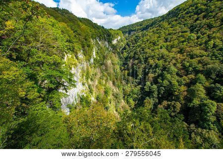 Beautiful View Of The Hiking Trail Leading To The National Park And Famous Sights Of Georgia Okatse 