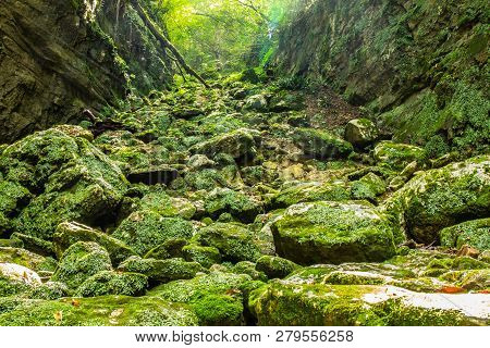 Beautiful View Of The Hiking Trail Leading To The National Park And Famous Sights Of Georgia Okatse 