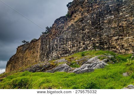 Stone Wall Of Kuelap, Ruined Citadel City Of Chachapoyas Cloud Forest Culture In Mountains Of Northe