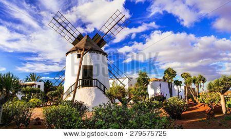 landmarks of Fuerteventura - traditional windmill in Antigua village. Canary islands