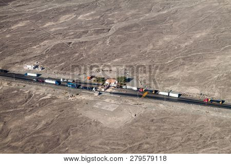 Aerial View Of A Toll Station On Panamericana Highway Near Nazca, Peru