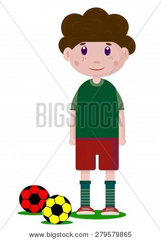 Vector Drawing Of A Soccer Player Boy With Soccer Ball