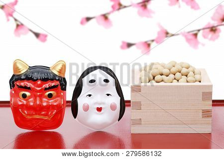 Japanese Traditional Event, Soybeans And Mask Of Demon Are Used On An Annual Event /setsubun.