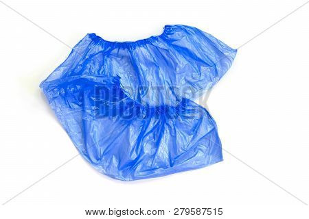 Blue Medical Shoe Covers On White Background. Hygiene And Cleanliness In Medical Institutions