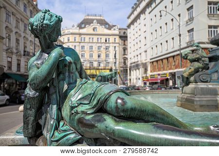 Donnerbrunnen Fountain On The Neuer Markt Square In The Inner City Of Vienna, Austria, Europe.