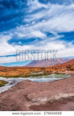 Breathtaking mountanious lagoon landscape of Bolivia